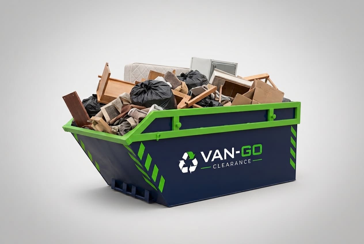 A 12 yard skip loaded with general waste
