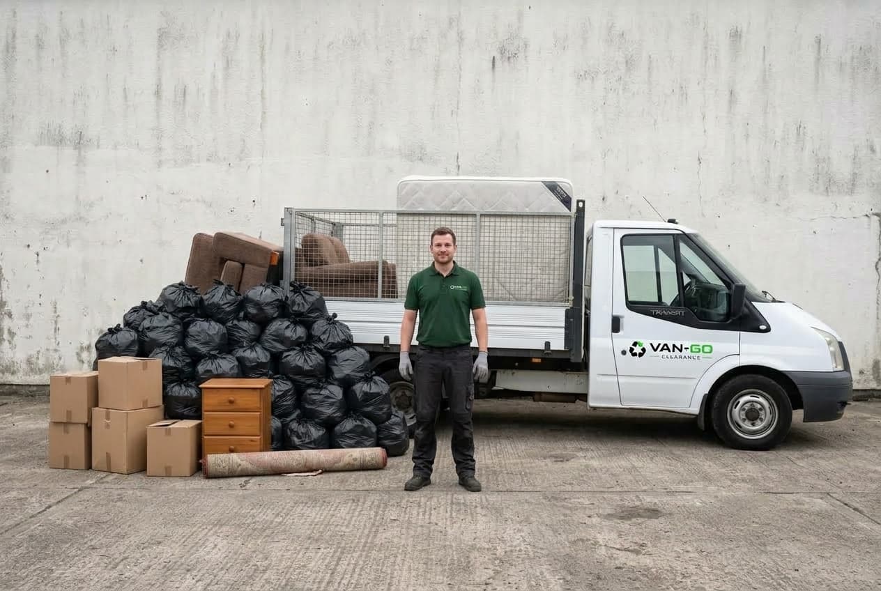 Half Load of household waste beside a Van-Go van